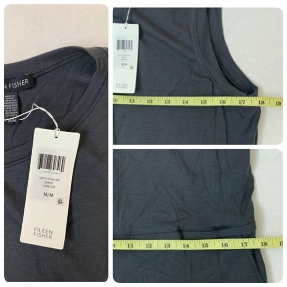 $318 Eileen Fisher Cropped Wide-Leg Jumpsuit Round Neck Gray Heather - Picture 6 of 10